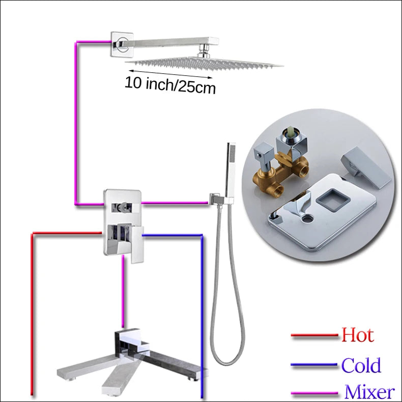 Rozin Wall Mount Rainfall Shower Faucet Set Chrome Concealed Bathroom Faucets System 16'' Head with Swivel Tub Spout Mixer Tap