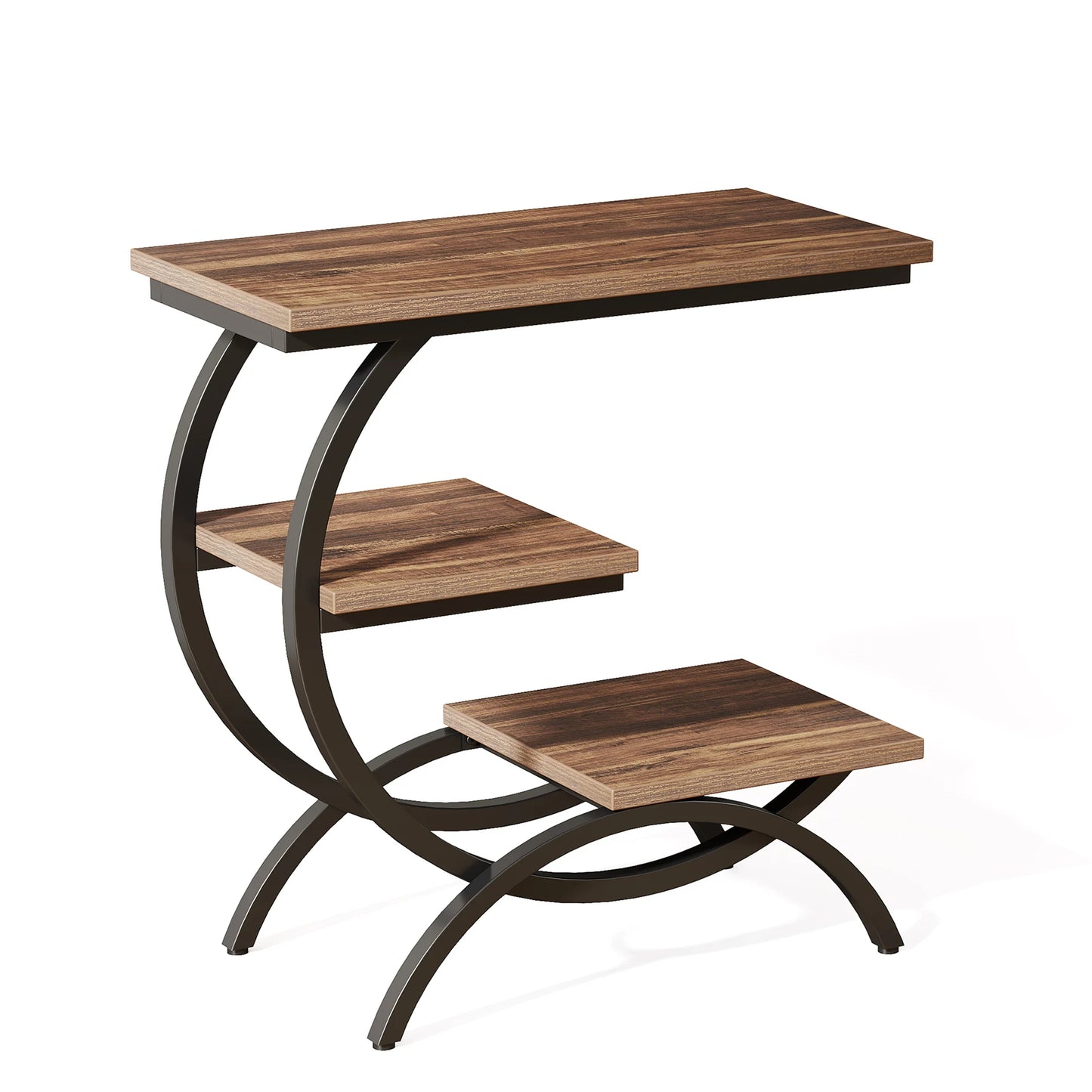 Tribesigns C-Shaped End Table, Industrial 3-Tier Small Table for Couch with Storage Shelves