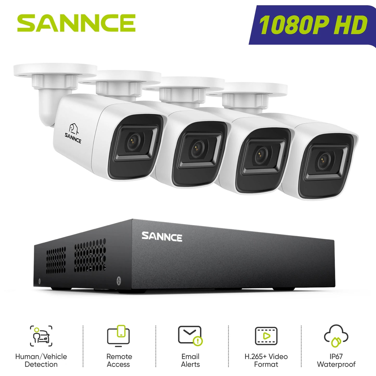 SANNCE 8CH 1080P Security Camera System DVR IP66 CCTV Cameras with IR 100ft Night Vision LEDs Home Surveillance System