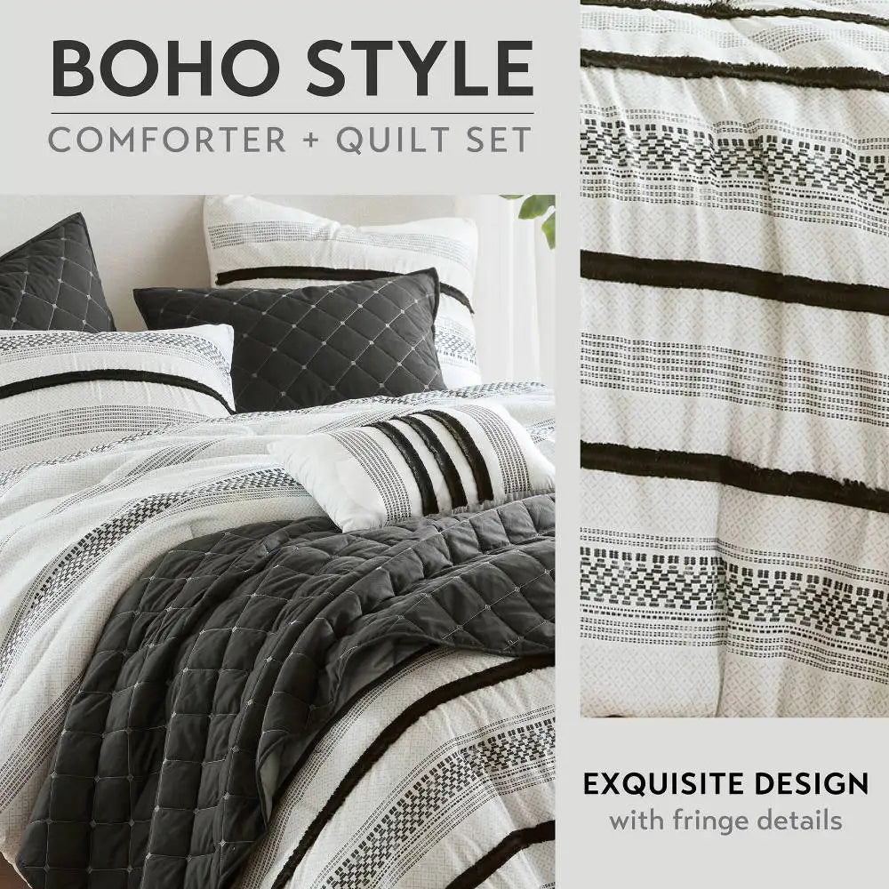 7 Piece Stripe Comforter and Quilt Set-Full/Queen Naturally Wrinkle and Shrinkage-resistant Making It Easy To Care for Maintain