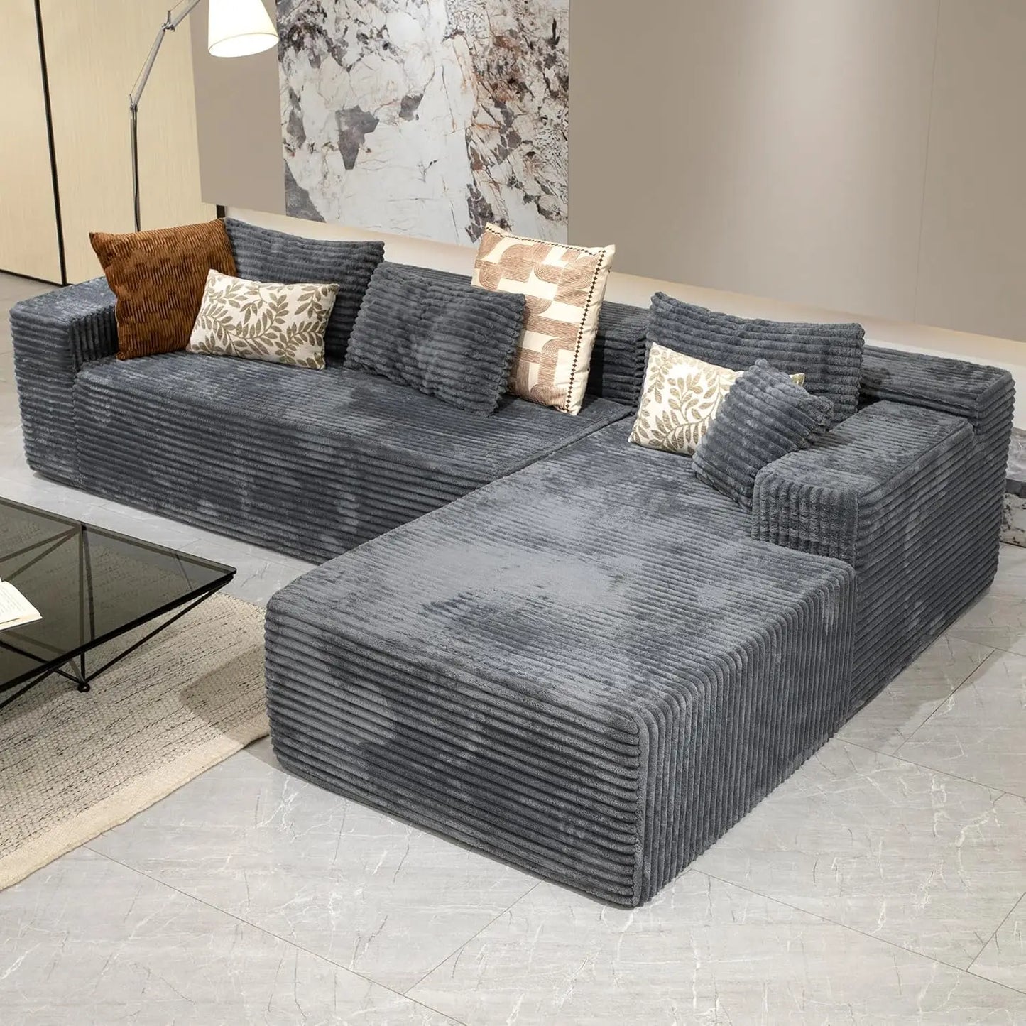 Black sectional couches for Living Room Corduroy Couch,104" Cloud Sectional Couch with L-Shape Chaise, Modern, Customized