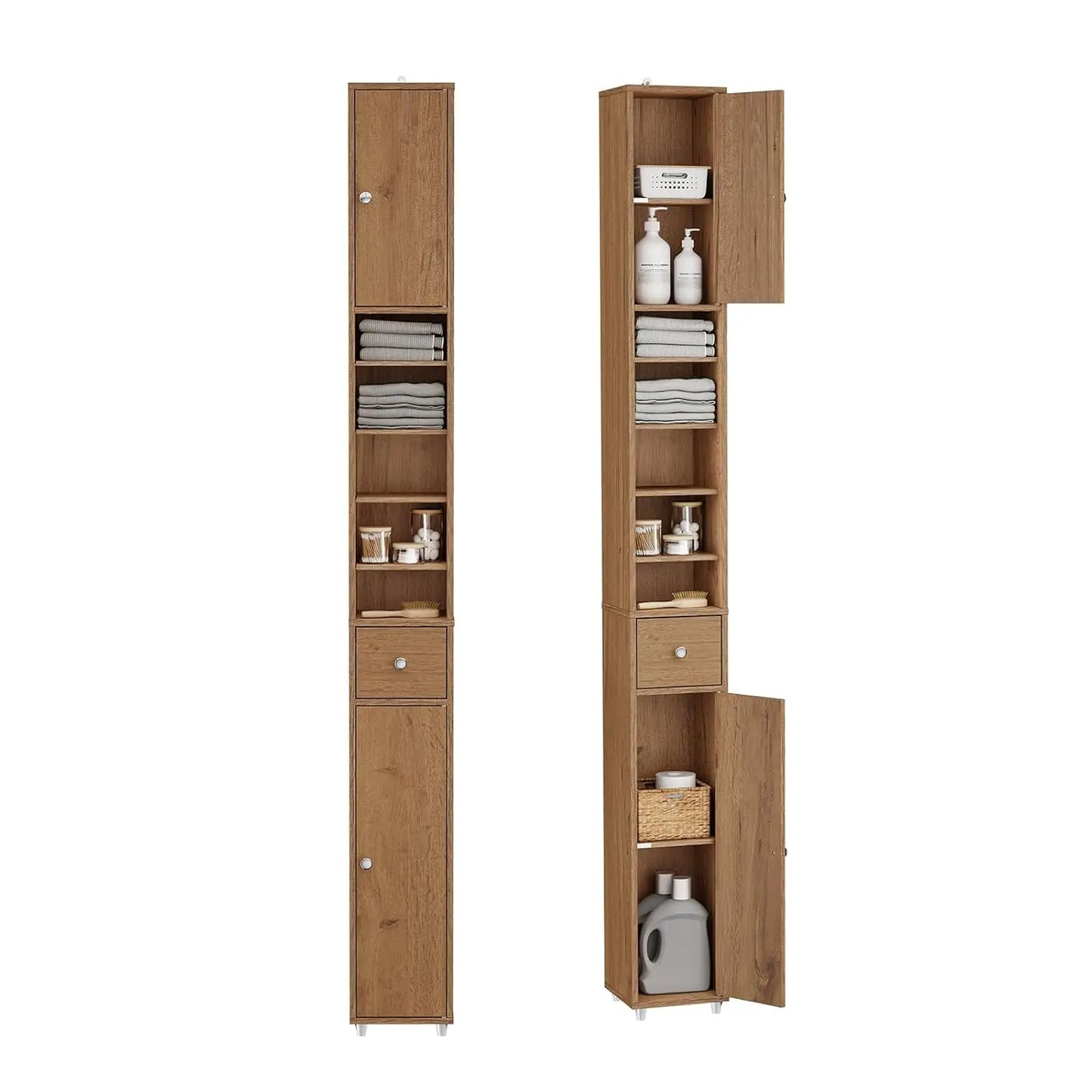 Narrow Bathroom Storage Cabinet Adjustable Shelves Anti-Tipping Tall Floor Cupboard Blue Customized