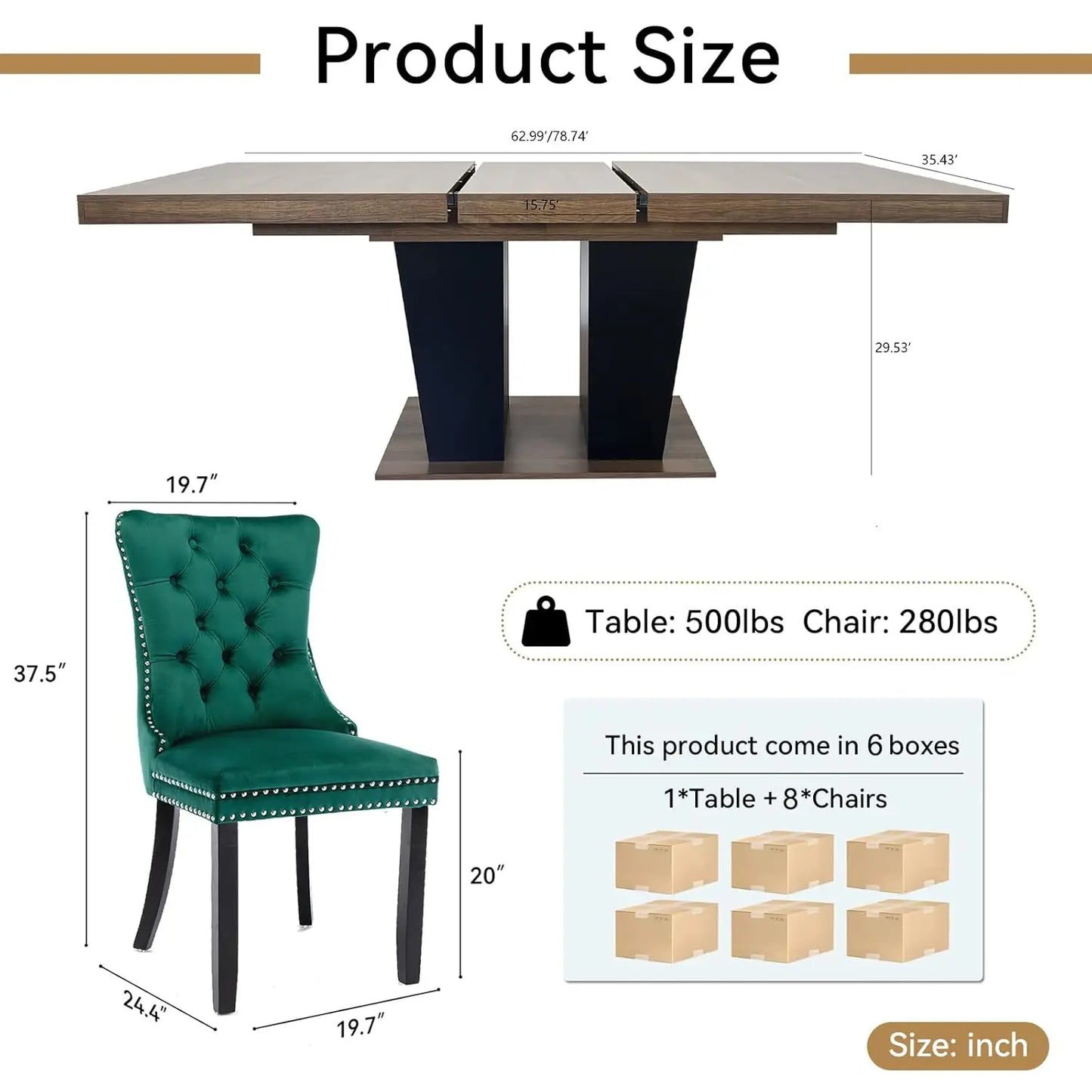 9 Piece Extendable Dining Table Set for 8 with Chairs, 63"-78.7" 8 Person Dining Room Table Sets for 4-10 People,, Customized
