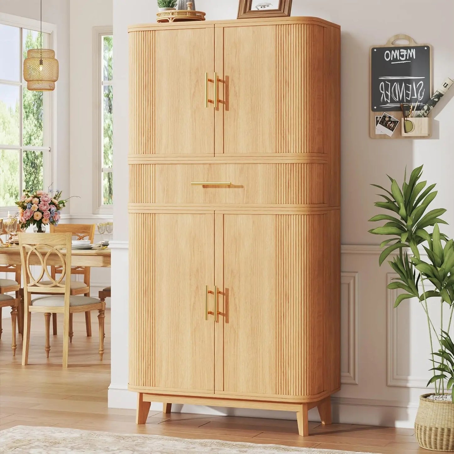 71" Kitchen Pantry Cabinet with Lights & Acrylic Doors, Storage Hutch with Microwave Stand Customized