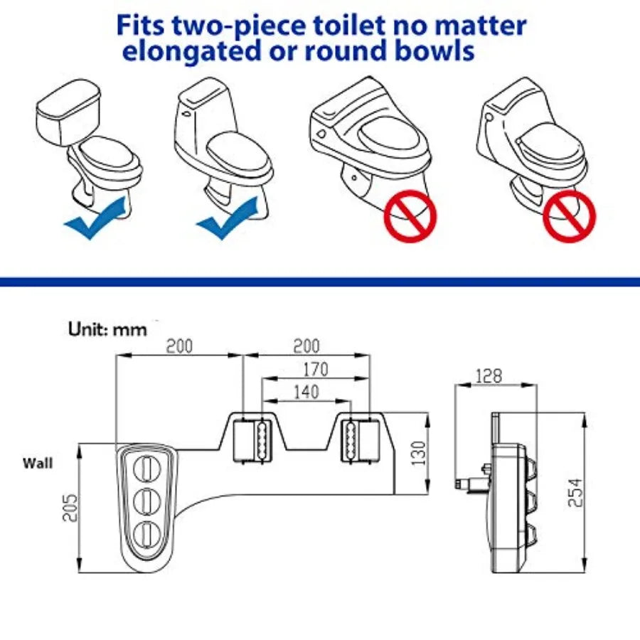 Self Cleaning Hot and Cold Water Bidet with Dual Nozzle for Male and Female Use - Non-Electric Mechanical Toilet Attachment - T
