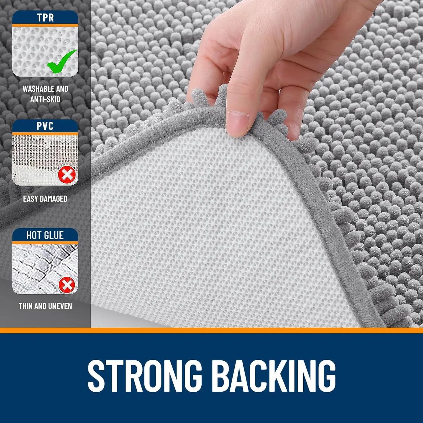 Soft Absorbent Chenille Bath Rugs 50x30, Quick Dry Rubber Backing, Machine Washable for Bathroom Floor and Shower
