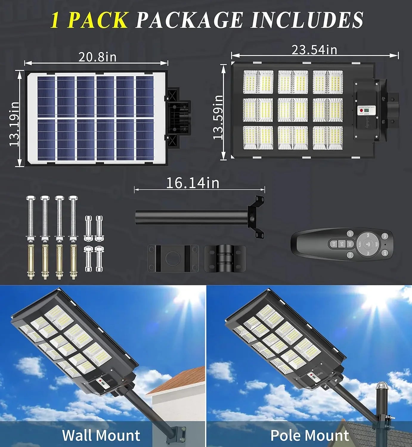 SL-3600W Solar Street Lights Outdoor, 360000LM Commercial Parking Lot Light Dusk to Dawn, 6500K Security Flood Motion Sensor