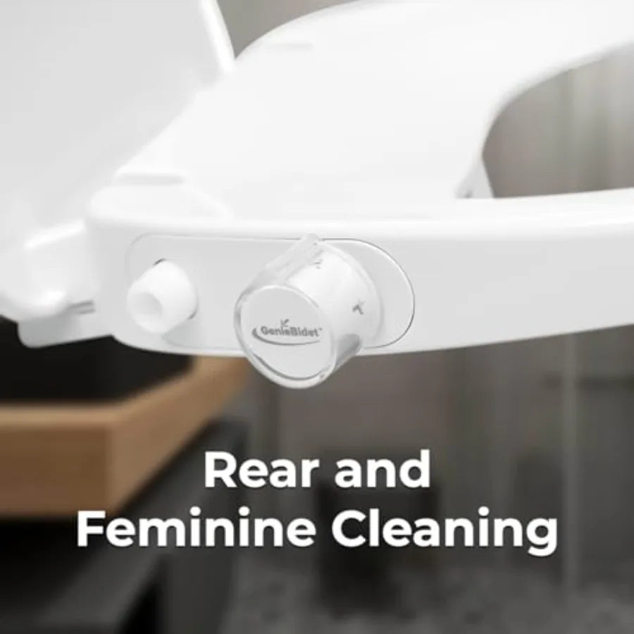 Right Side Bidet Toilet Seat Round with Adjustable Self-Cleaning Nozzles T Adapter Bottle - Non-Electric Bidet Seat in White fo