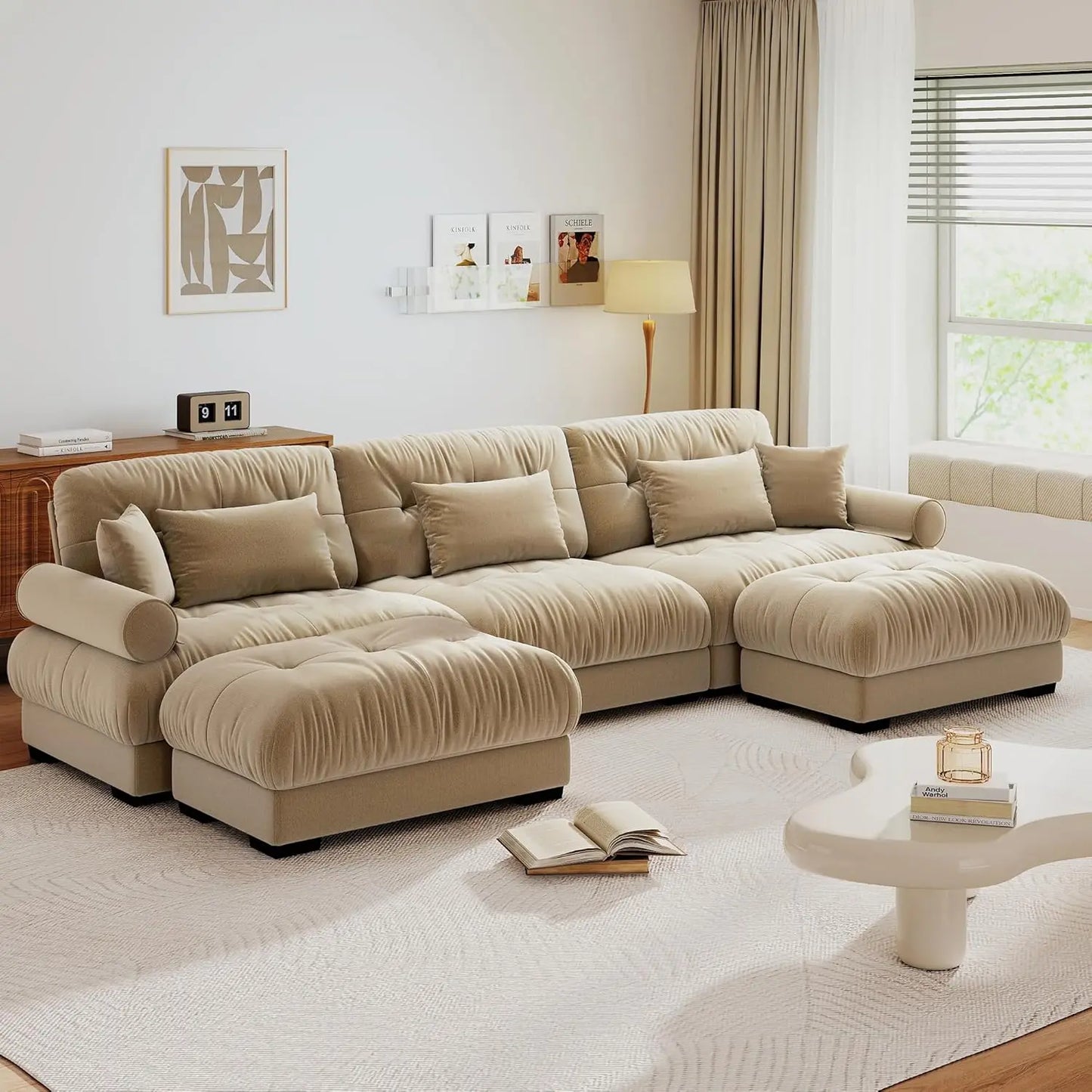 130" U Shaped Modular Sectional Sofa with Ottoman Deep Seat Velvet Oversized Living Room Furniture, Customized