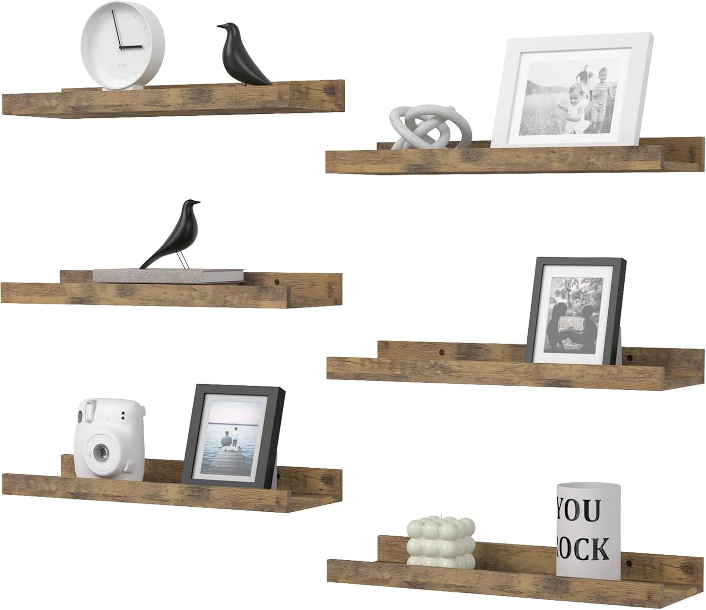 6 Pack Floating Wall Shelves Modern Display Shelves for Living Room Bedroom Home Decoration Minimalist Wall Mounted Storage