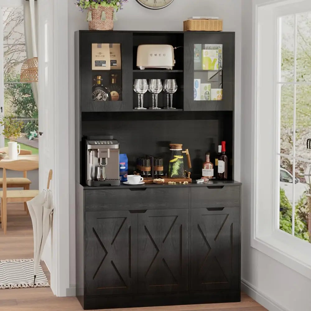 71" Tall Pantry Cabinet Hutch Microwave Stand Charging Station Adjustable Shelves Dining Living Room, Customized