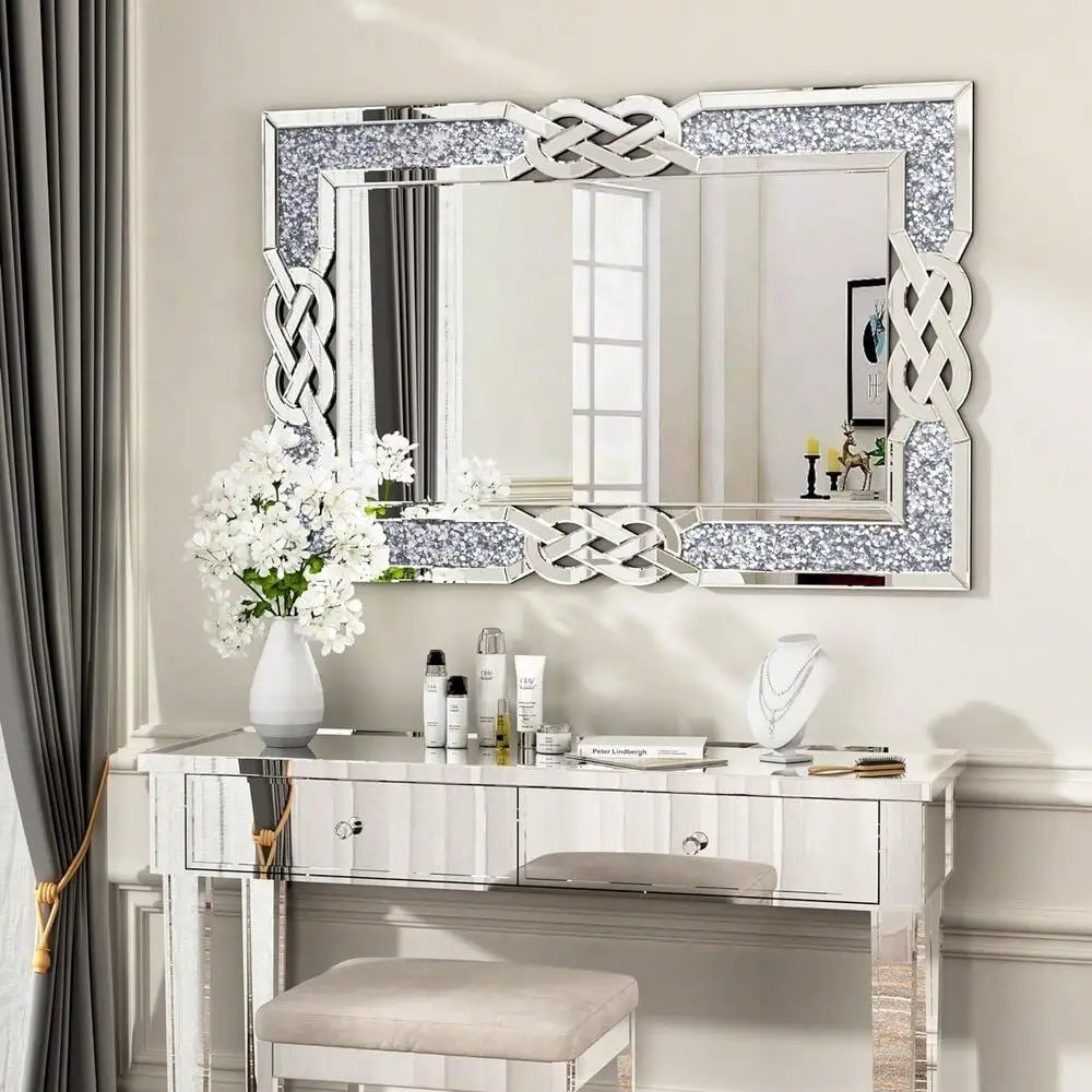 Sparkling Crystal Crush Diamond Accent Mirror for Wall Decorative Silver Mirrors