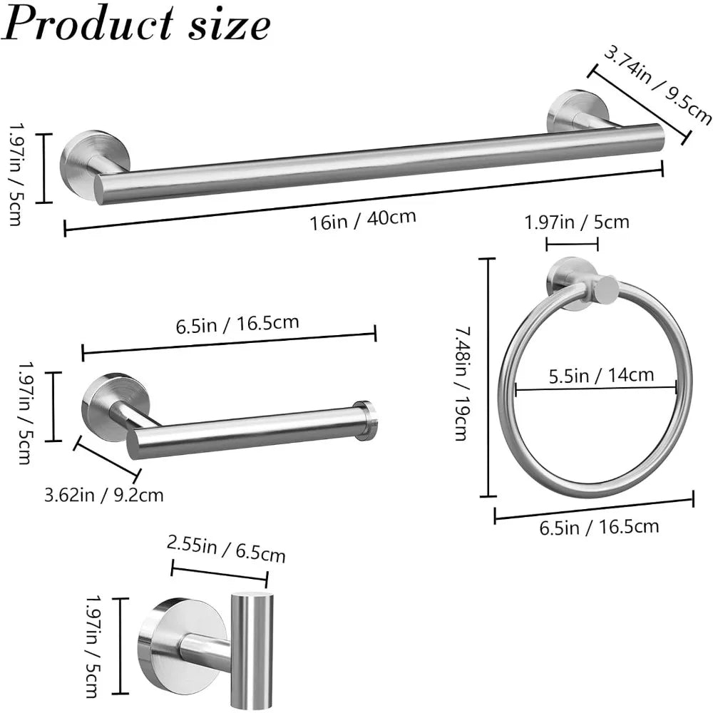 10-Piece Brushed Nickel Bathroom Hardware Set: Stainless Steel Towel Racks, Hooks & Holders