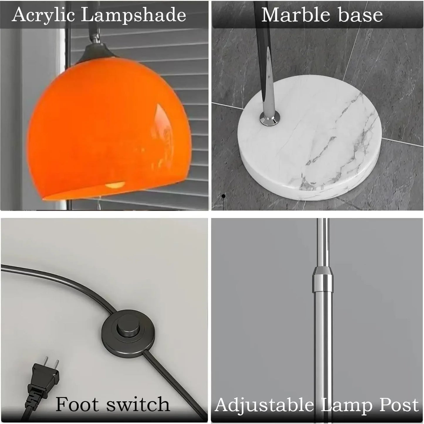 Nordic Simple Floor Lamp with Orange Acrylic Shade, Arc Reading Lamp for Living Room and Study Room Creative Orange