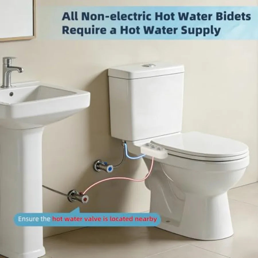 Bidet Attachment for Toilet Self Cleaning Dual Nozzle Hot Cold Water Spray Non-Electric Mechanical Bidet Toilet Seat for Rear o