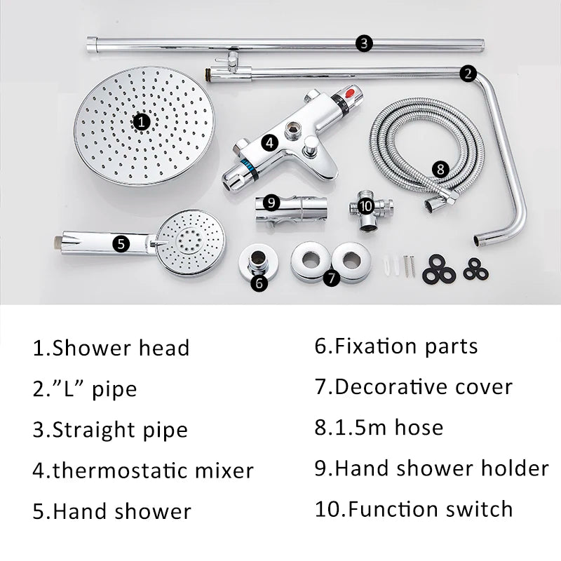 Suguword Thermostatic Chrome Bathroom Shower Faucet Set Rainfall Bath 8 inch Shower Head Thermostat Shower Crane Taps