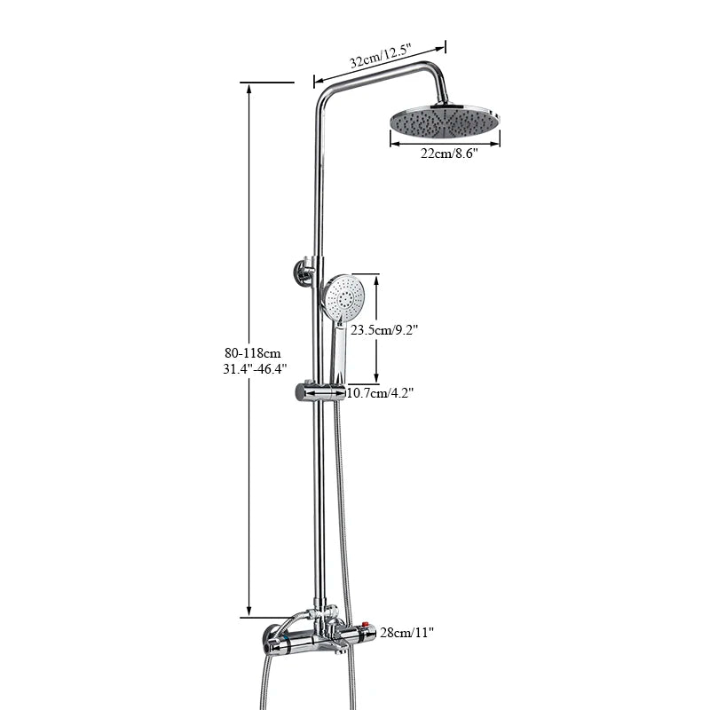 Suguword Thermostatic Chrome Bathroom Shower Faucet Set Rainfall Bath 8 inch Shower Head Thermostat Shower Crane Taps