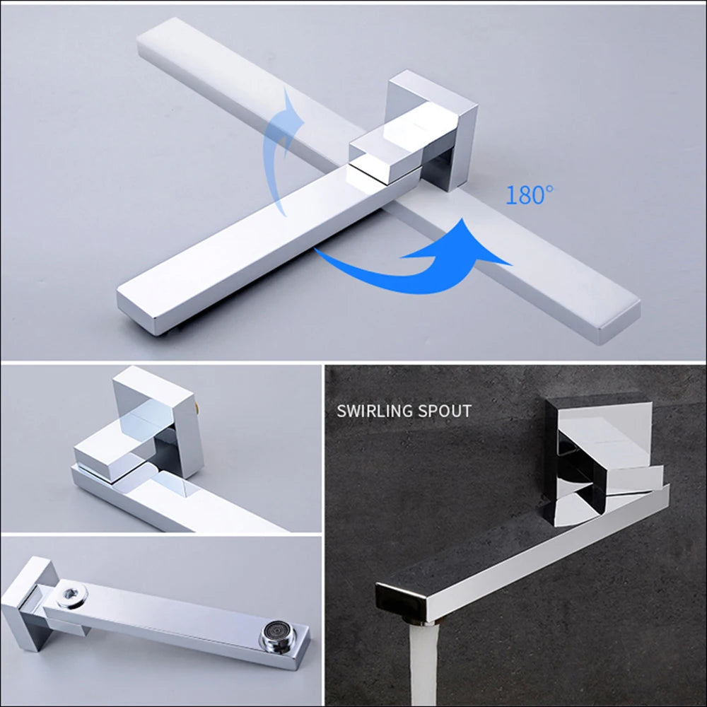 Rozin Wall Mount Rainfall Shower Faucet Set Chrome Concealed Bathroom Faucets System 16'' Head with Swivel Tub Spout Mixer Tap