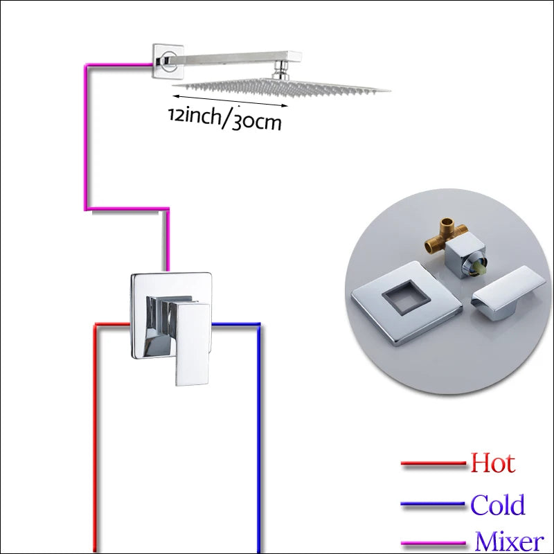 Rozin Wall Mount Rainfall Shower Faucet Set Chrome Concealed Bathroom Faucets System 16'' Head with Swivel Tub Spout Mixer Tap
