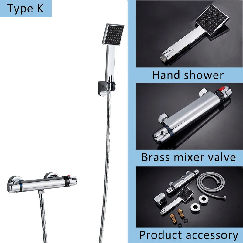 Suguword Thermostatic Chrome Bathroom Shower Faucet Set Rainfall Bath 8 inch Shower Head Thermostat Shower Crane Taps