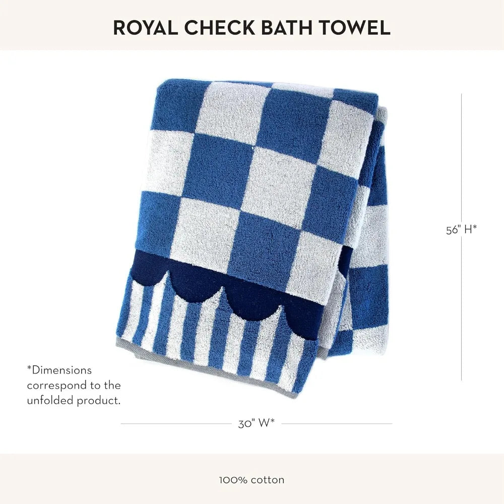 Bath Towel, Cute Decorative Bathroom Towel, Blue-and-White Royal Check