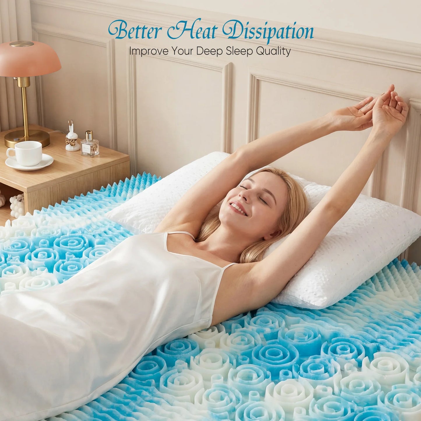 MCQ 5-Zone Memory Foam Mattress Topper 2 Inch Breathable Cooling Gel Infused Pressu Gel Cooling Mattress Soft Bed Topper