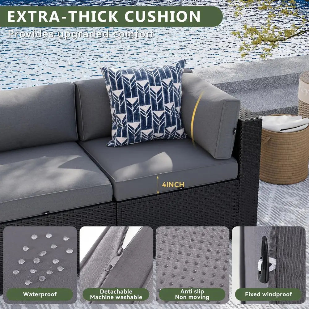 8 Piece Patio Furniture Set with 44 Fire Pit Table Wicker Rattan Sectional Sofa Outdoor Seating with Thickened Cushion, Grey