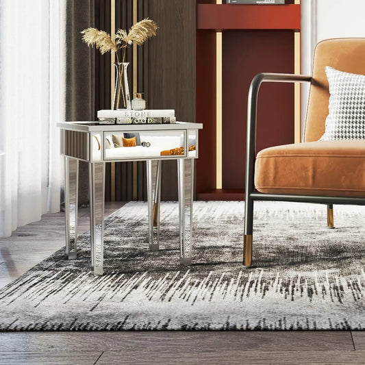 Mirrored End Table with Drawer Silver Modern End Table for Living Room 15.7x15.7x24 inch, Customized