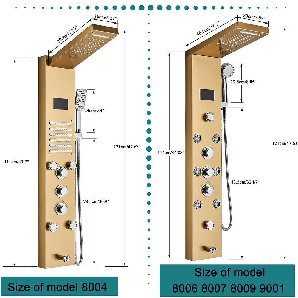 Newly Luxury Black/Brushed Bathroom Shower Faucet LED Shower Panel Column Bathtub Mixer Tap With Hand Shower Temperature Screen