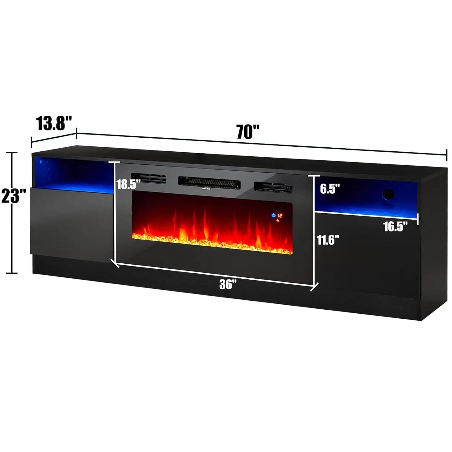 70" Fireplace TV Stand LED Light Wood Texture Storage Cabinet Up to 80", Customized