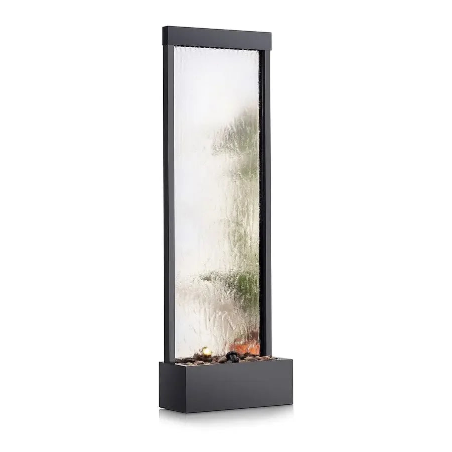 Mirror Waterfall Fountain with Stones and Lights Zen Indoor Outdoor Decor for Office, Living Room, Patio, Entryway 72 Inches