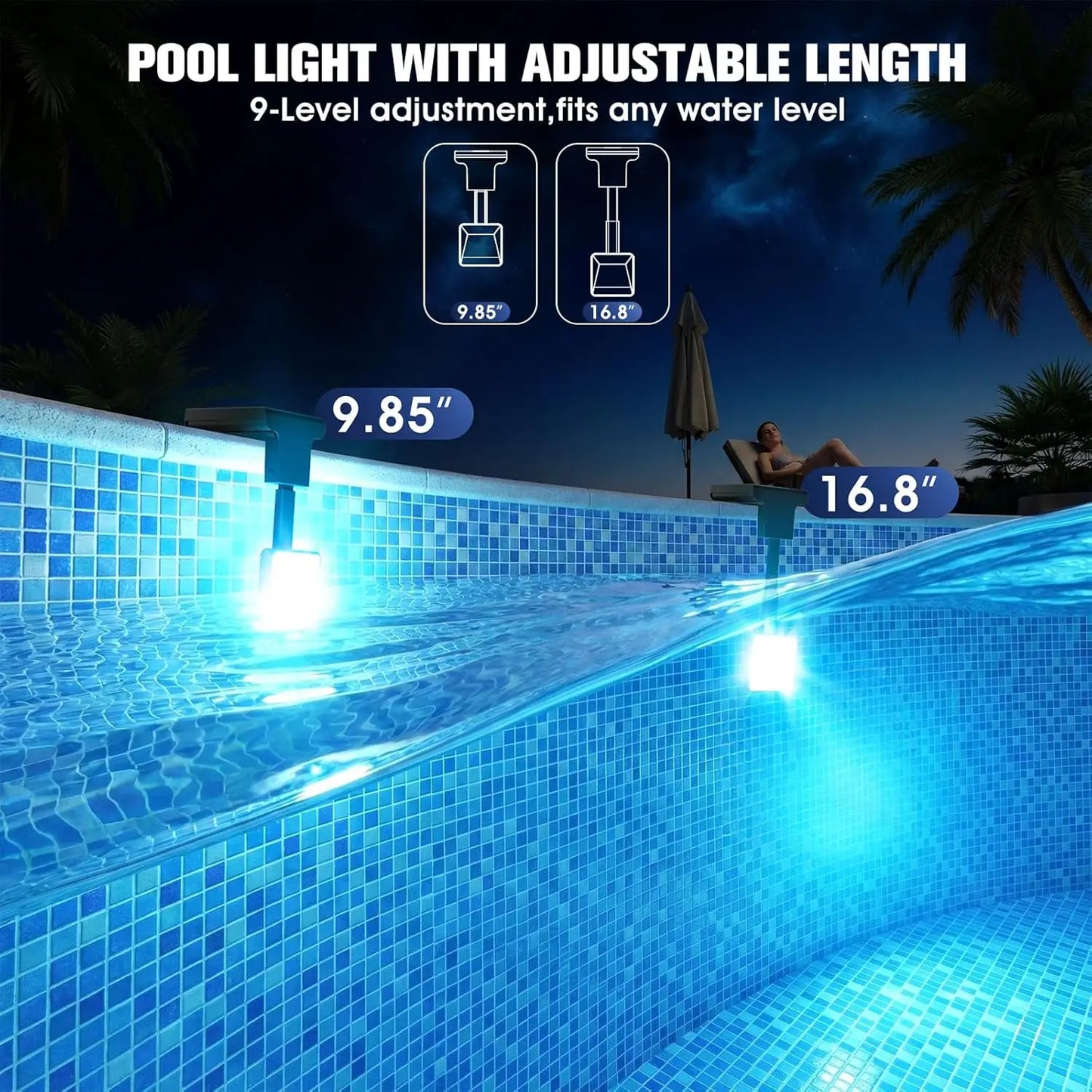 Solar Pool Lights with LCD Thermometer, Underwater LED for Inground Pools, 10 Light Modes