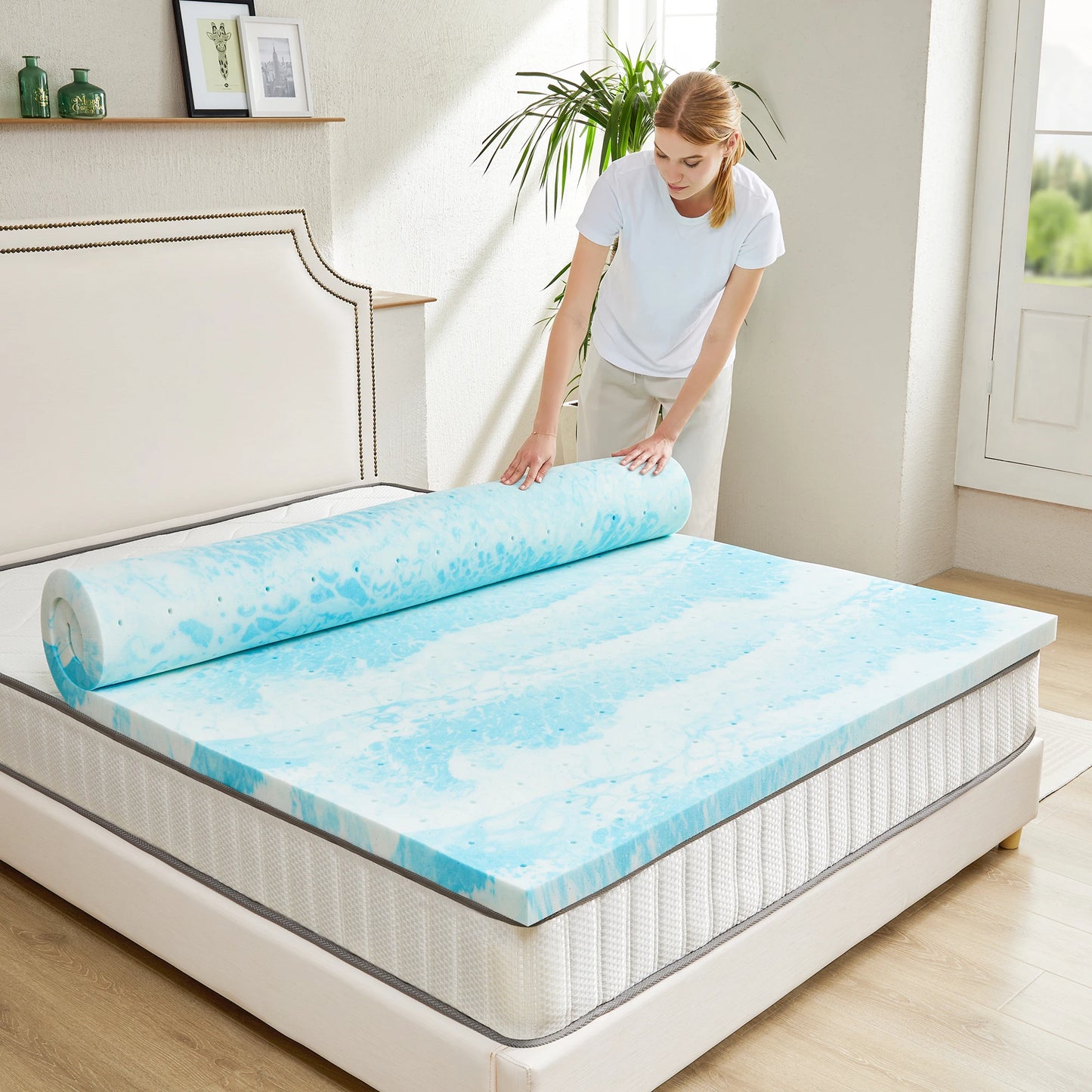 JHK 3 Inch Memory Foam Soft Mattress Topper CertiPUR US Certified Thick Gel Cooling Mattress Soft and Breathable Bed Topper