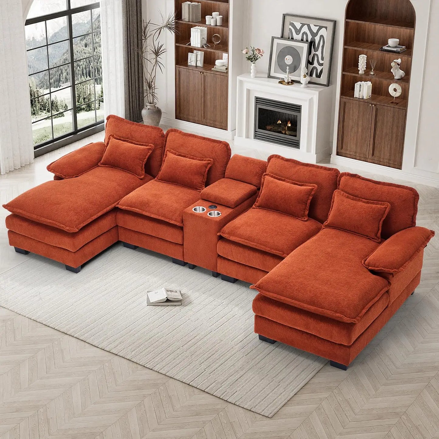 133" Oversized U Shaped Cloud Couch Modular Sectional Couches for Living Room Comfy Chenille Deep Seat Sofa Set, Customized