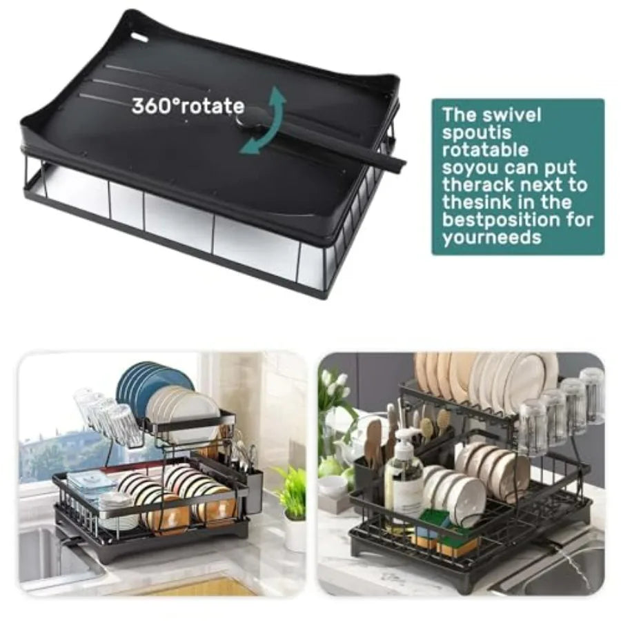 Large 2-Tier Dish Drying Rack for Kitchen Countertops Removable Large-Ccity Stainless Steel Dish Draining Rack with Rust-Resist
