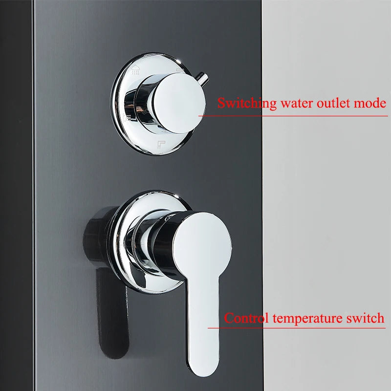 Nekjacg Black LED Shower Faucet Shower Panel & Column Bathroom Waterfall Rain Shower System Wall Mount Massage Spa Spout System