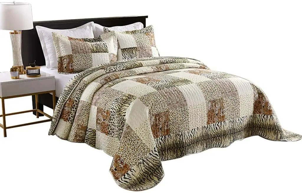 Duvet Cover3 Piece Quilted Bedspread Set Leopard Print Lightweight Quilt for Queen Bed Soft Comfortable Bedding Cover Modern