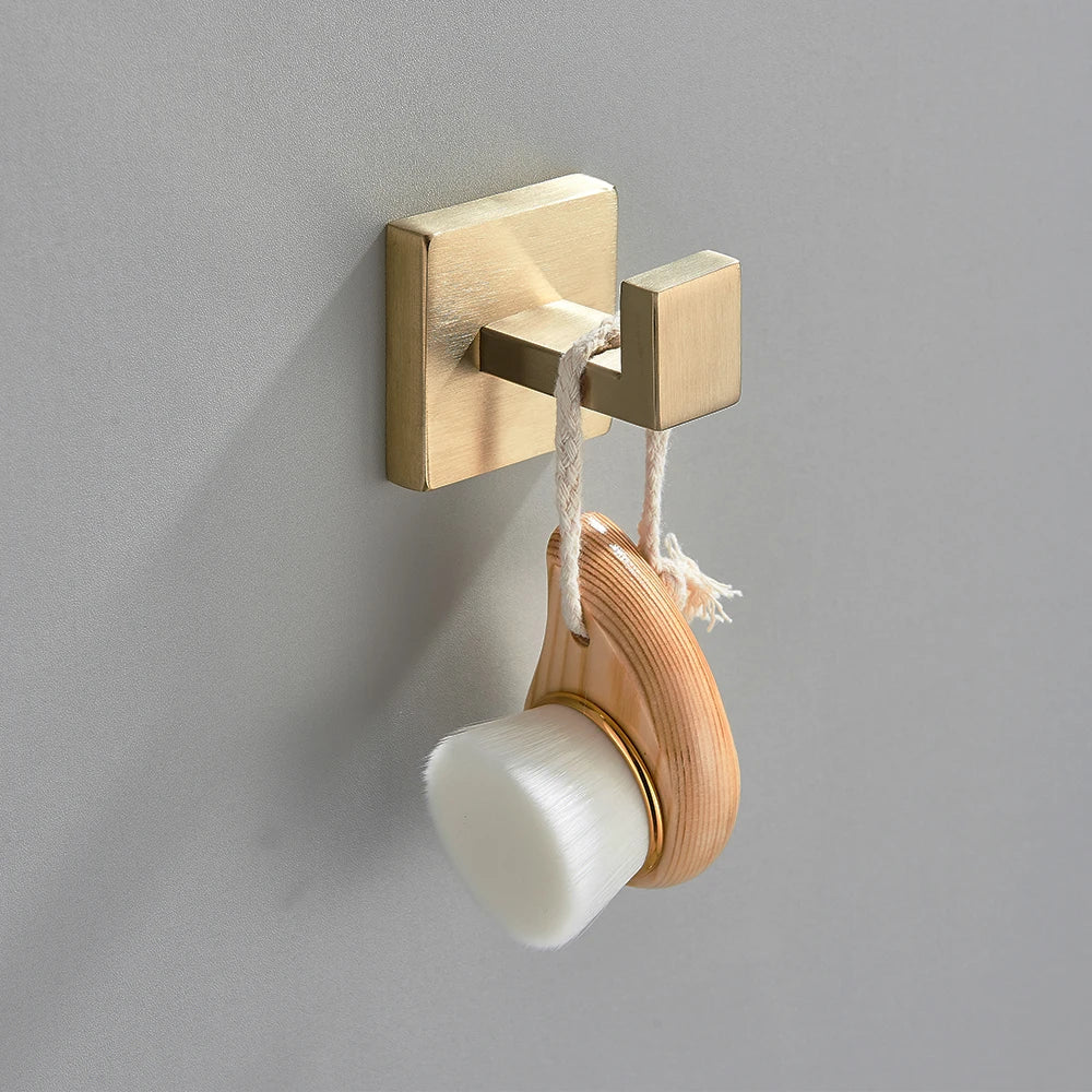 Brushed GoldBathroom Hardware Set Kit Accessories Wall Shelf Towel Bar Rack Rail Robe Hanger Toilet Brush Roll Paper Holder Dish