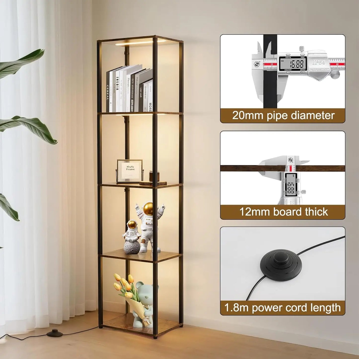 5-Tier Corner Display Shelf with Dimmable LED Lights, Curio Cabinet for Collectibles and Decor in Living Room, Bedroom, Office