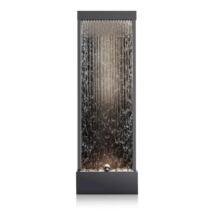 Mirror Waterfall Fountain with Stones and Lights Zen Indoor Outdoor Decor for Office, Living Room, Patio, Entryway 72 Inches