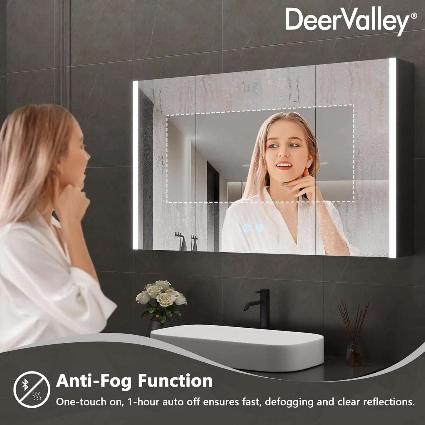 24 x 40 Inch LED Medicine Cabinet with Mirror, Lighted Bathroom Smart Mirror Cabinet with Bluetooth, Customized