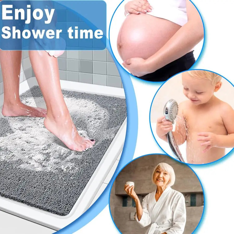 Mats Non Slip for Elderly, 24x47Extra Lager Loofah Shower Mat, Loofah Bath Mats for Shower, NonSlip Bath Mat for ElderlyGrey