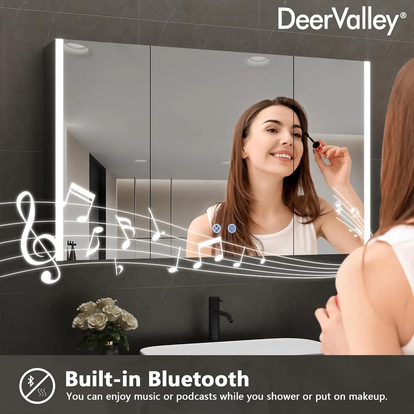 24 x 40 Inch LED Medicine Cabinet with Mirror, Lighted Bathroom Smart Mirror Cabinet with Bluetooth, Customized