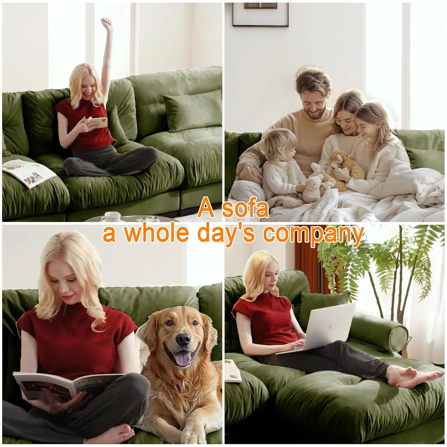 130" U Shaped Modular Sectional Sofa with Ottoman Deep Seat Velvet Oversized Living Room Furniture, Customized