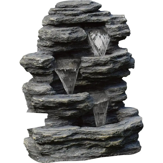 Outdoor Water ountain With Cascading Waterall, Natural ing Stone and Soothing Sound or Decor on Lawn, Garden, and Patio By ,Brow