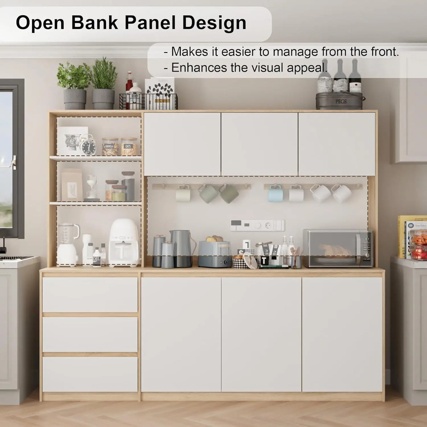 Extra Large Kitchen Pantry with Microwave Shelf, Kitchen Hutch Storage Cabinet with Countertop, Freestanding, Customized