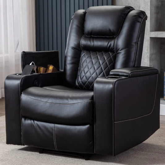 Power Recliner Chair USB Ports Cup Holders Leather Home Theater Hidden Arm Storage Black Customized