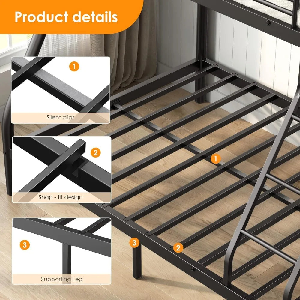 Bunk Beds Twin Over Full Size with Ladder and Guardrail, Heavy Duty Bunk Bed with Metal Slats Support, No Box, Customized