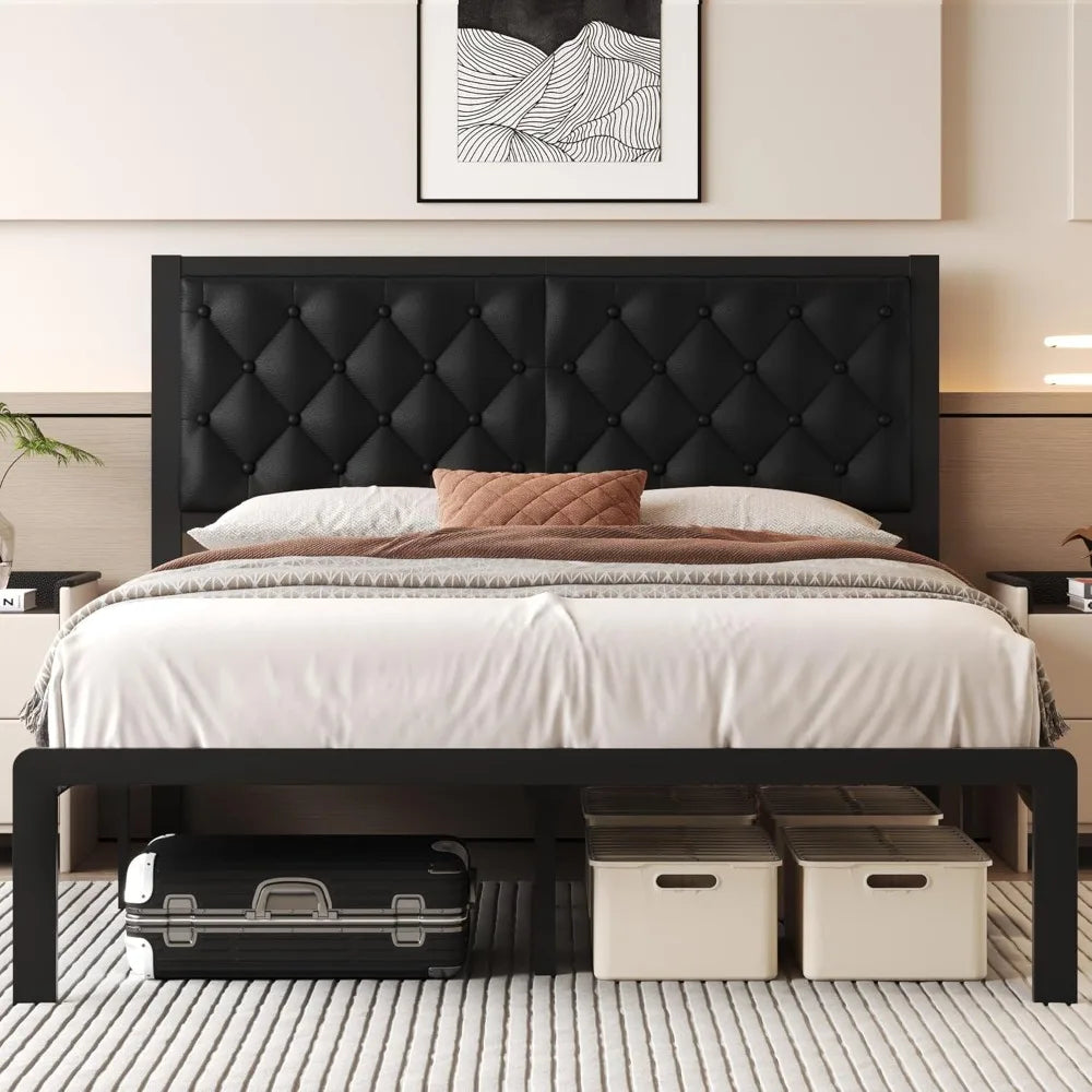 Bed Frame with Headboard PU Leather Upholstered Bed Frame Platform,All Metal Slats Support Platform Bed Frame, Customized
