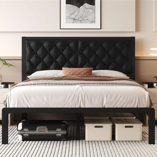 Bed Frame with Headboard PU Leather Upholstered Bed Frame Platform,All Metal Slats Support Platform Bed Frame, Customized